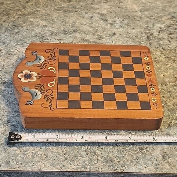 6" Checkerboard Hand Painted Vintage Folk Art Look Decor - Picture 4 of 6